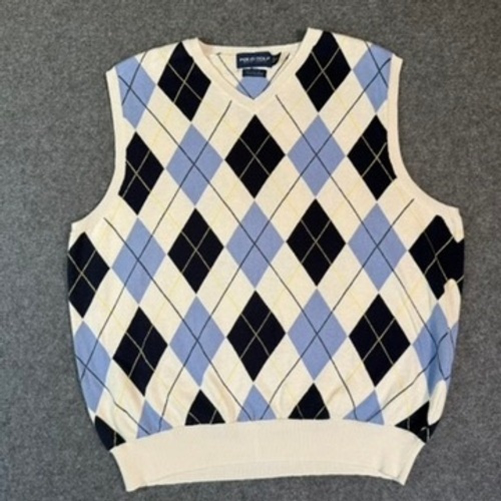 Polo‎ Golf Ralph Lauren Men's Argyle Sweater Vest Size XL Cotton Cashmere Retro